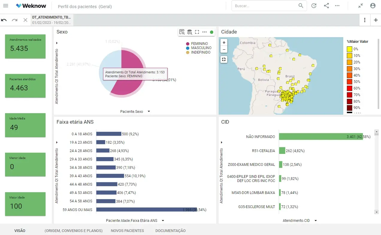 Dashboard Weknow Indicadores Atendimentos - Perfil Paciente